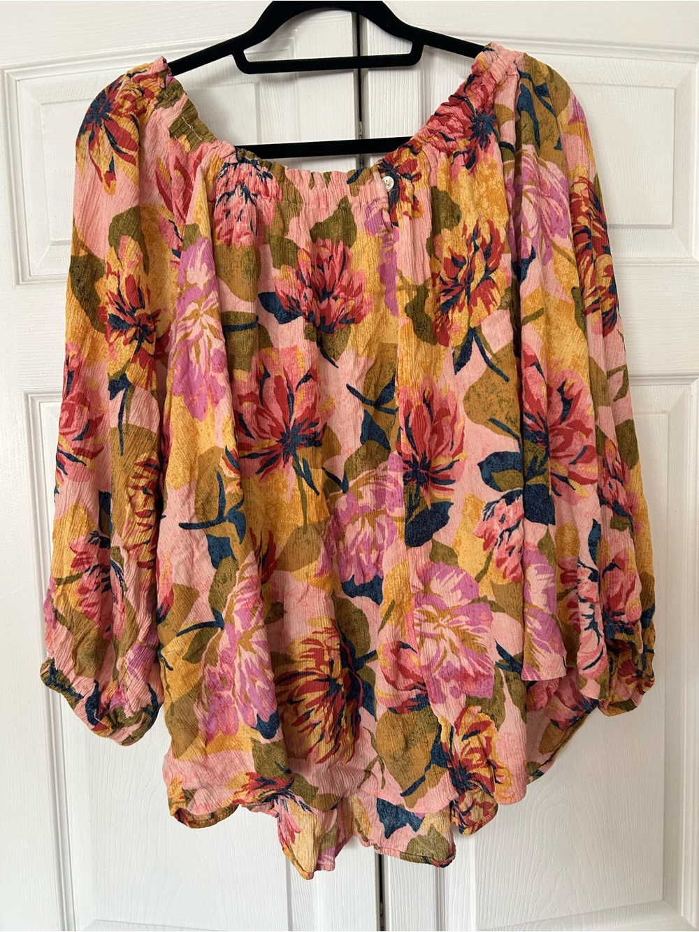 Terra & Sky Pink and Mustard Floral Off-Shoulder Tunic